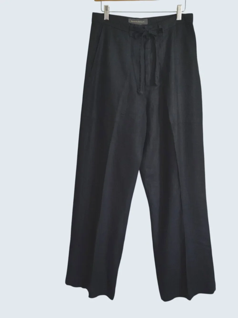 Banana Republic Womens Linen Pants Black High Rise Wide Leg Relaxed Fit 10